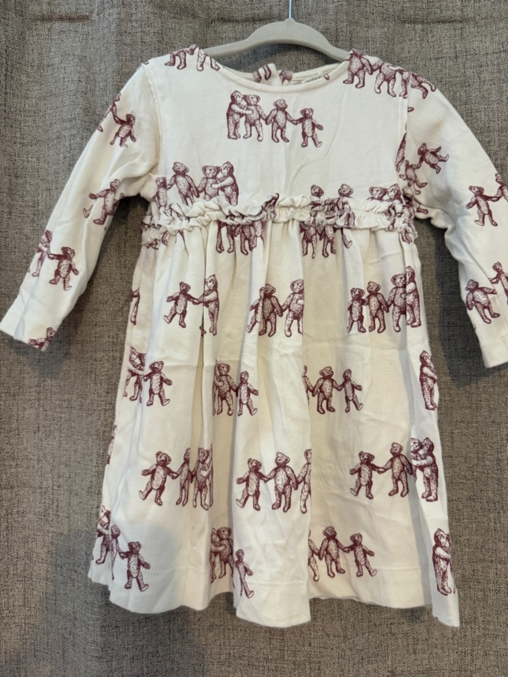 Kate Quinn 18-24 mos Burgundy Teddy Bear dress with matching bonnet.